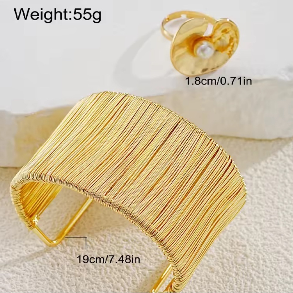 New! Women’s Zara model Gold color plated Bracelet and Ring pearl ring - Picture 3 of 5